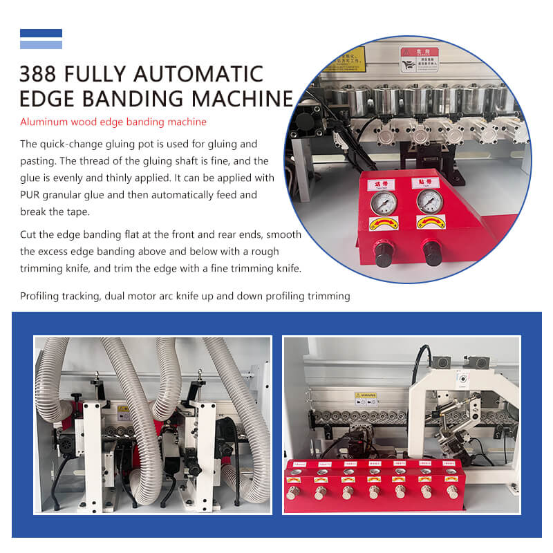 Aplicadora de bandas de borde completamente automática con forma de panal de aluminio para carpintería en línea recta con múltiples funciones