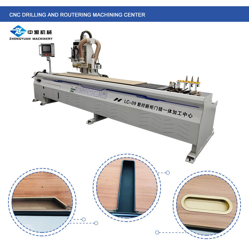 Máquina ranuradora de agujeros de perforación lateral CNC, máquina de bloqueo de puertas de madera