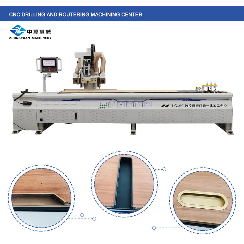 Máquina ranuradora de agujeros de perforación lateral CNC, máquina de bloqueo de puertas de madera